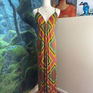 silk maxi dress geometric print summer festival boho